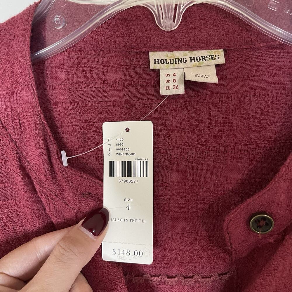 NEW! Anthropologie Holding Horses Maroon Harper long sleeve dress US 4 $148 - Picture 3 of 7